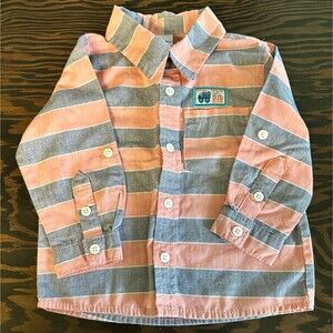 Nanette Kids Button Down Boys Blue Peach Orange (858)